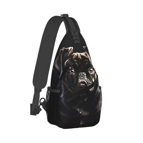 Mochila cruzada urbana negra con diseño de pug miniatura 2