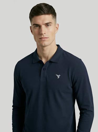 Image of TECHNOSPORT Men's Solid Full Sleeve Polo T-Shirt MATPIQ Quick Dry Slim Fit Sports Tee for Travel Casual Smart Wear UPF50+ Anti Odour