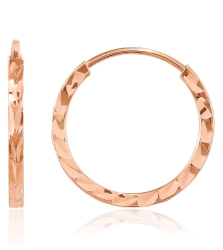 14K Solid Rose Pink Gold Square Tube Endless Round Huggie Small Hoop Earrings