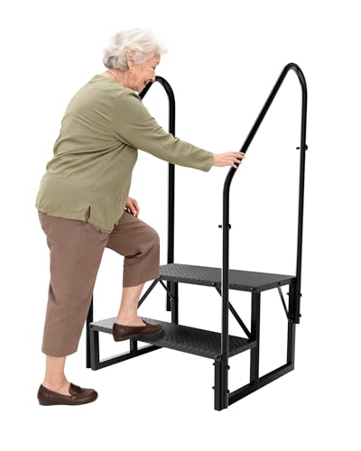 Image of 2 Step RV Steps with 2 Handrails, Outdoor RV Stairs with Anti-Slip Pedals
