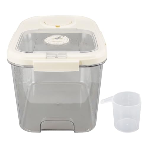 Contenedor hermético para arroz, caja de almacenamiento de alimentos secos para la cocina, cubo de arroz transparente con taza medidora para cereales, harina y frijoles, organizado (Blanco Crema