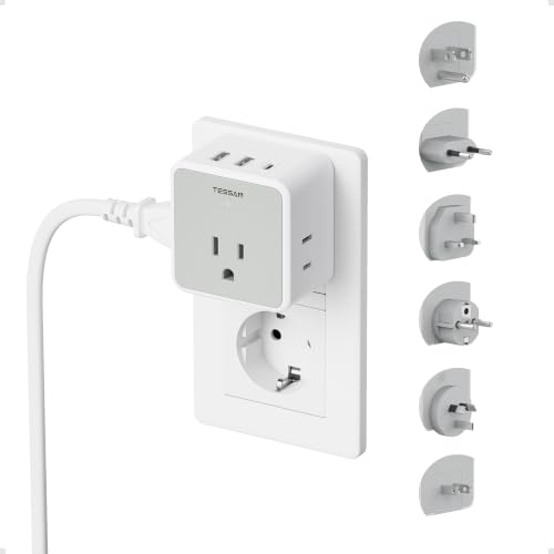Image of TESSAN 6-in-1 European UK Travel Plug Adapter Kit | 3 USB (1 USB C), 3 AC Outlets, Supports Type C, G, E /F, I, A, B, US to Europe UK Italy Australia Japan