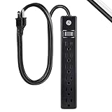 GE 6-Outlet Power Strip, 6 Ft Extension Cord, Heavy Duty Plug, Grounded, Integrated Circuit Breaker,...