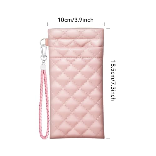 Image of Double Eyeglass Case Squeeze Top Glasses Pouch, Leather Soft Sunglasses Case with Carrying Strap