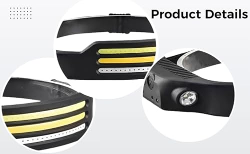 Linterna frontal recargable tipo C de haz ancho de 230 grados con sensor 3