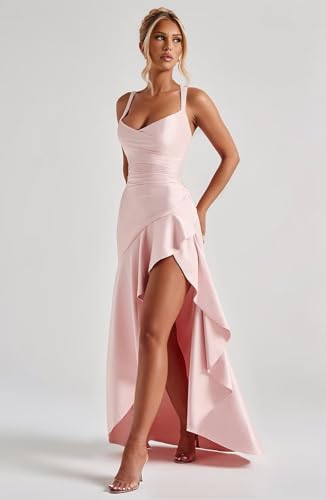 Satin Ruffles Prom Dresses for Teens Hi-Low Aline Graduation Dress for Women 2025 QA2042