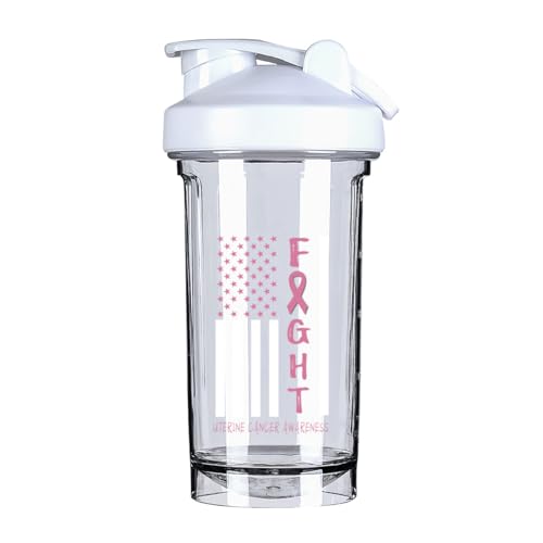 Breast Cancer Warrior Support Squad Uterine Cancer Awareness 18 Ounce Shaker Bottle Drink Mixer Leak-proof Pre Workout Protein Shakes Meal Replacement Shakes Bottles 500ML/18 Oz White