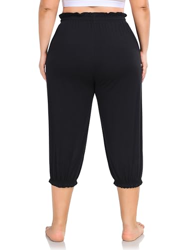 ZERDOCEAN Women's Plus Size Capri Pants High Waisted Loose Casual Travel Lounge Pants Capris with Drawstring Pockets3