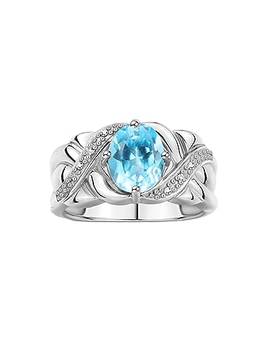 Bague topaze bleue et diamant RYLOS en argent pour femme avec pierre de naissance de décembre