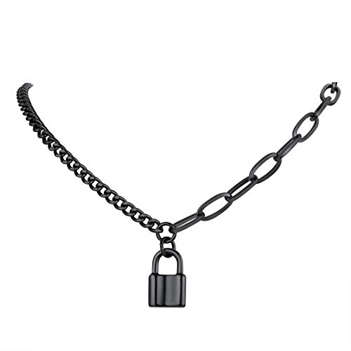 FindChic Handcuff Necklace Padlock Pendant Customized Handcuffs Bracelet Stainless Steel/18K Gold Plated/Black Curb Chain Interlocking 16inch/18inch Friendship Statement Necklace for Girls &
