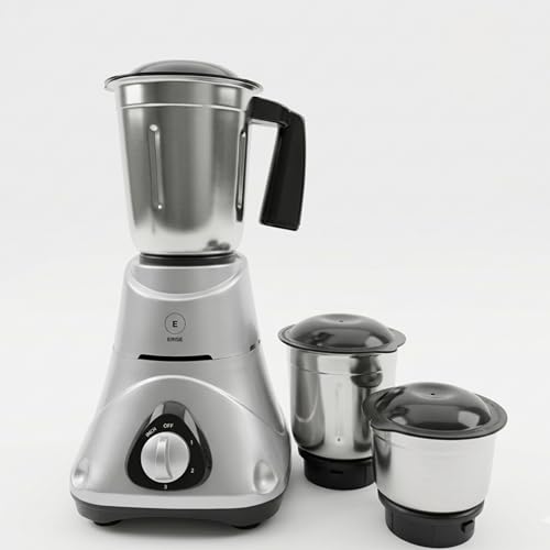 Image of ERISE ER 500 Mixer Grinder - 500W Powerful Motor with 3 Stainless Steel Jars | Silver Robust Design | Food Grade Safe, Overload Protection, Anti-Skid Feet | 2 Years Warranty (Wet & Dry Grinding)