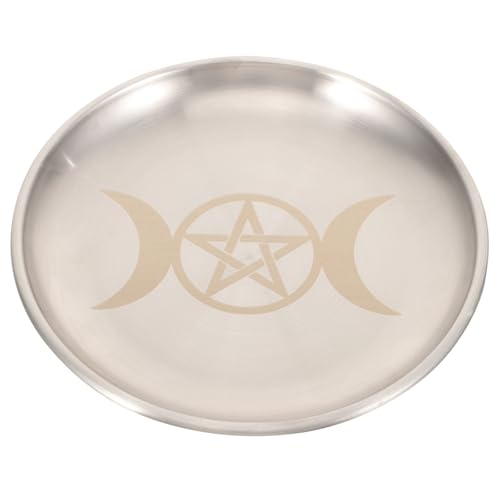 PEPLAYTAL Bandeja Metálica Redonda con de y Luna para Ceremonias Rituales Soporte para Velas y Almacenamiento de Joyas Resistente y Decorativa para Altar