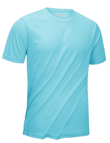 KEFITEVD Men's Quick Dry Stretchy T-Shirt Summer Sports Tee Casual Lightweight Short Sleeve Tops Light Lake Blue,XL