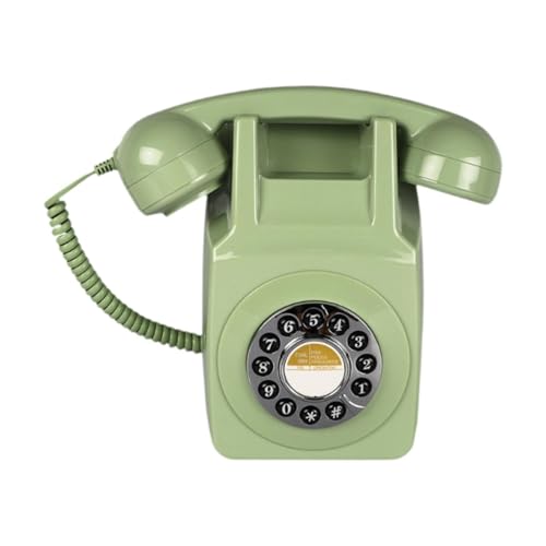 Teléfono de disco vintage antiguo verde de 22 cm, teléfono fijo decorativo de hogar