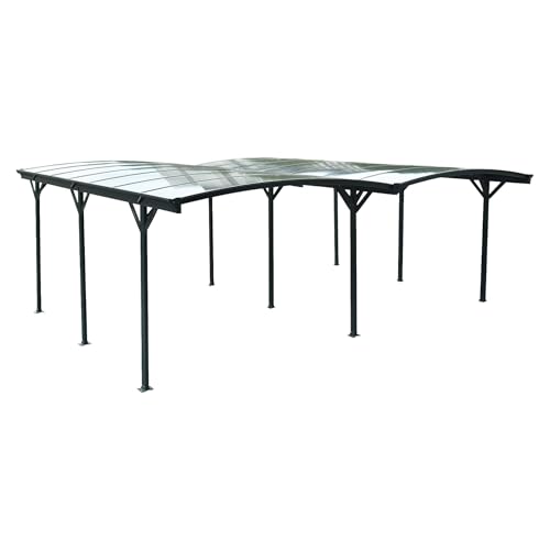 sweeek - Carport avec Extension 30m² Aluminium Anthracite et Polycarbonate - Le Mans 5x6m - abri de Voiture 505 x 600 x 239 cm