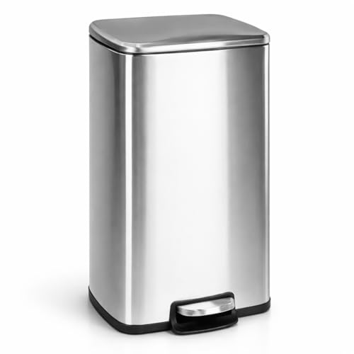Cubo de basura 30L de acero inoxidable con pedal | Papelera moderna con tapa y cierre suave | Cubo interior extraíble y base antideslizante | Diseño elegante e higiénico para cocina, baño u oficina