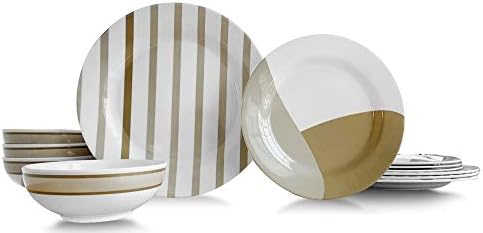 Bowla 12-Piece Melamine Dinnerware Set - Service for 4 (Moden Strip I)