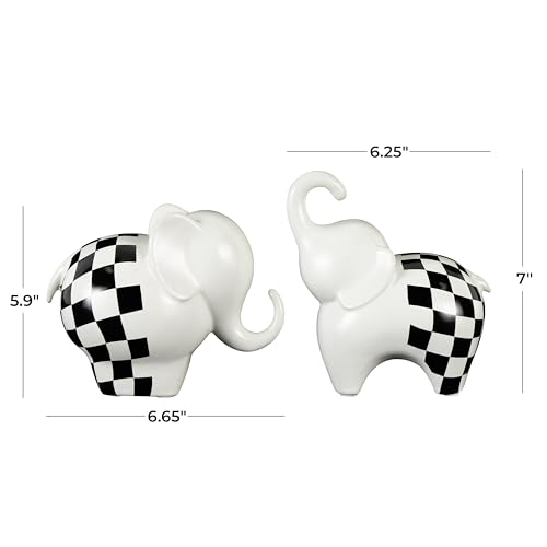 Escultura decorativa elefante cerámica blanco set 2 miniatura 6