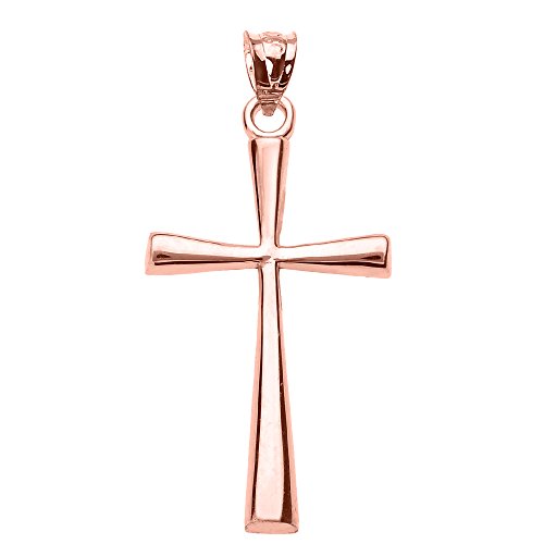 Religious Jewelry 14K Yellow, Rose or White Gold Simple Classic Flared Cross Pendant - Choice of Metal