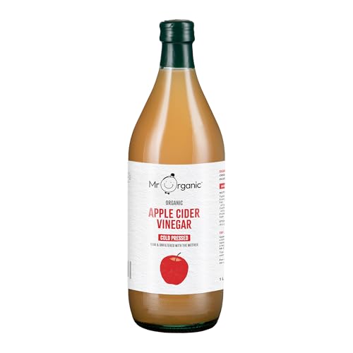 Mr Organic - Organic Apple Cider Vinegar 1L - Raw Unfiltered & Unpasteurised - With the Mother - Made from 100% Organic Apples - Can be Used for Dressings & Drinks