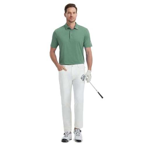 M MAELREG Mens Polo Shirts Short Sleeve Moisture Wicking Jacquard Casual Business Golf Shirts for Men Dry Fit Beryl Green - Image 4