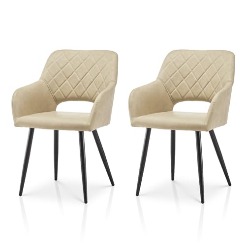 TUKAILAi Juego de 2 sillas de Comedor en Piel Sintetica, Sillas de Cocina Reposabrazos Modernos, Sillas Ergonomica de Salón Patas de Metal Comedor Cocina restaurantes Presente (Beige)
