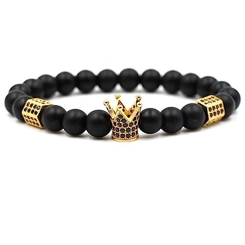 Bracelet couronne pour elle et lui en perles naturelles 8 mm, style élégant quotidien