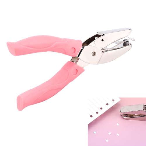 AIEX 5mm Diamètre Étoile Poinçon À Trou Unique, Perforeuse Manuelle avec Poignée Rose pour Artisanat Étiquettes Tickets Albums Scrapbook (Forme d'Étoile)