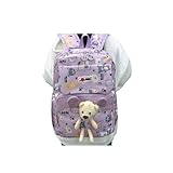 Mochila Escolar Menina Menino Com Urso Impermeável Viagem Passeio Grande capacidade (Lilás)