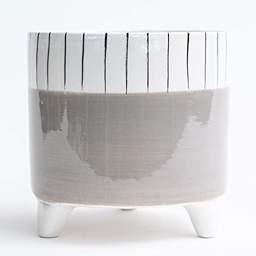 212 Main AI-CE10-152 Footed Gray with Black & White Striped Rim Planter