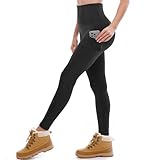 Ipletix Fleece Lined Leggings for Women - Thick Thermal Winter Yoga Pants with Pockets Black