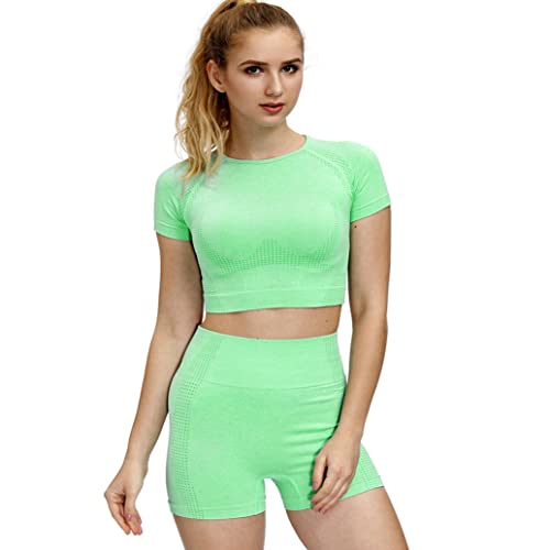 Veriliss Ensembles D'entraînement Sans Couture 2 Pièces Fitness Pour Femmes Fitness Ensembles D'entraînement Tenues De Sport Manches courtes+Short