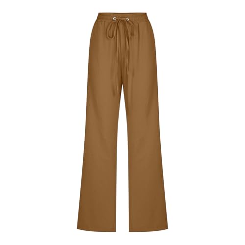 Image of Linen Pants Women 2026 Spring Summer Fashion Straight Leg Pant Dressy Casual High Waisted Loose Trousers with Pockets
