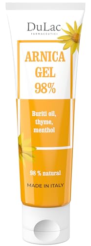 Dulac Arnica Gel 98% with Refreshing Effect 100 ml Provides Comfort to Muscles and Joints Arnica with Buriti Oil Thyme and Menthol Ideal for Massage Dermatologically Tested Made in Italy