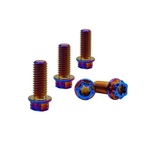 Image of RISON Titanium Bolts M10x1.25x25mm Torx Titanium Bolts for Motorcycles Hex Head Dual Drive Burnt Blue Titanium Flange Bolt Pack of 5