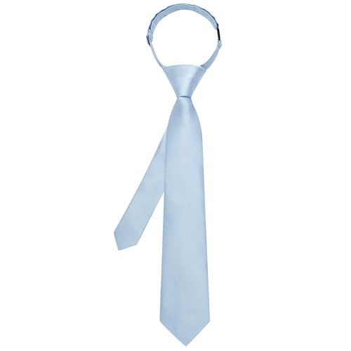 Image of Hi-Tie Pretied Boys Ties Solid Color Kids Adjustable Necktie Lapel Pin Clip Set Age 8-12 Wedding School Graduation