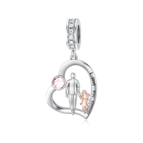 Image of PROESS Father Mother Daughter Charm fit Charms Bracelet Sterling Silver Charms for Bracelets Birthday Valentines Day Gifts for Daughter Mother Lover