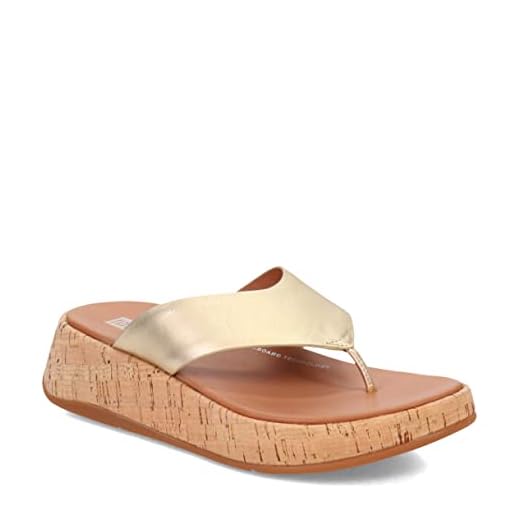 FitFlop F-Mode Leather/Cork Flatform Toe Post Sandals Platino 10 M (B)