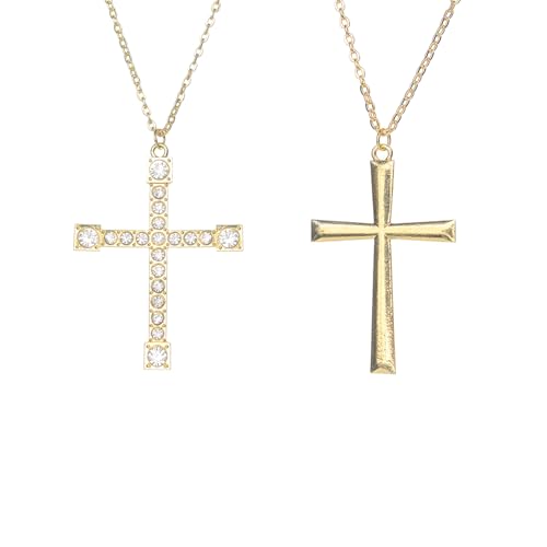 FVCENT Gold Cross Necklace Men's and Women's Jewelry Alloy Chain Pendant Party Clothing Accessories Role Playing Dress Up (Golden)