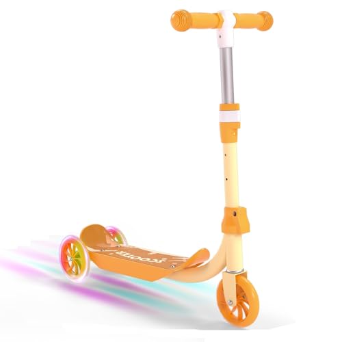 Trottinette à 3 roues pour enfants de 3 à 6 ans, lumineuse à DEL, hauteur réglable, construction en métal durable, pont antidérapant, poignées en caoutchouc pour activités de plein air, sécurité
