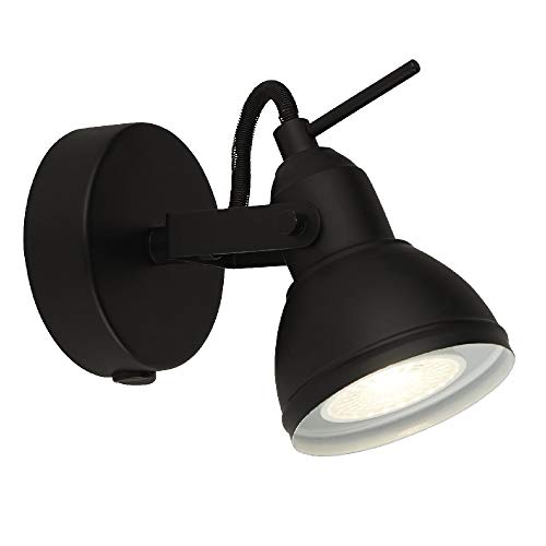 Britalia Matt Black Vintage Retro 1 Lamp Switched Adjustable Spot Light | Requires 1 x GU10 Bulb (Not Included) | Gloss White Inner Shade