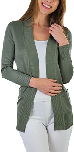 Image of ToBeInStyle Women's Long Sleeve Rib Banded Open Sweater Cardigan