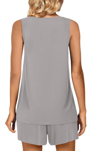 Image of POPYOUNG Pajama Set for Women Summer 2 Piece Lounge Shorts Sets Sleepwear | Womens Pajama Sets Cooling pijamas de mujer for Summer with Pockets Sleeveless Nightwear Outfits Pjs Shorts Set