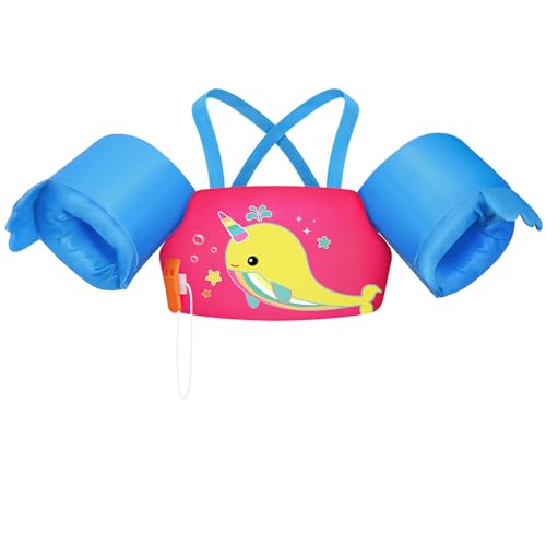 HeySplash Chaleco de Natación para Niños, Manguito de Natación con Correa Ajustable, Flotador de Piscina para Niñas de 2 6 Años, Flotador para Niños Aprendan a Nadar, Rosa Azul Amarillo Ballena