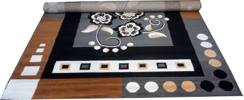Image of Floral Design Acrylic Polyester Carpet for Living Room 5X7 Feet Color Grey and Black(150X210Cm), Large Rectangle