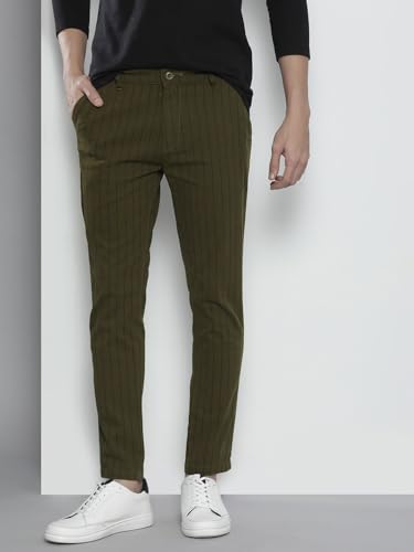 Image of The Indian Garage Co Men Slim Fit Striped Mid-Rise Stretchable Chinos