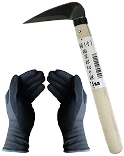 鋼付 雑草根切り鎌(玉葱鎌)75mmグリップ手袋付