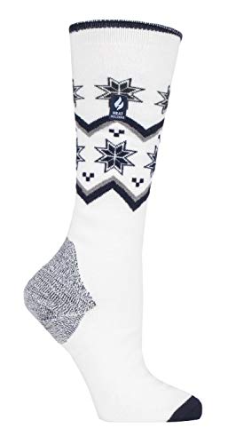 HEAT HOLDERS LITE - Ladies Thermal Ultra Thin Funky Ski Socks - Knee High Length with Padded Heel & Toe (4-8 UK, Cream Fairisle)