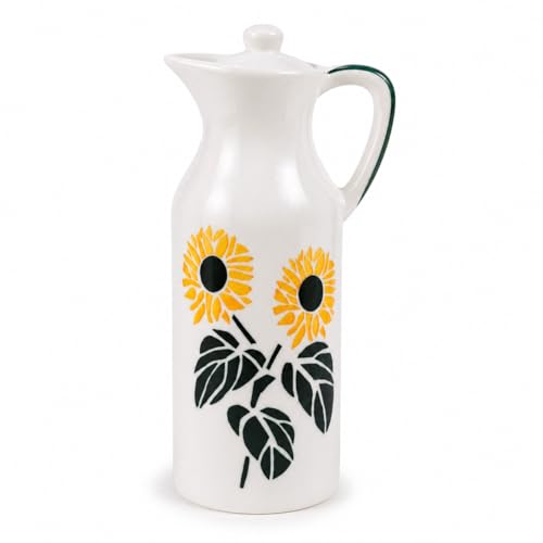 Image of Crazy Sutra Naturra Sunflower Ceramic Oil Dispenser Bottle | Decorative, Vinegar & Olive Oil Pourer, With Lid, Kitchen Serving Cruet