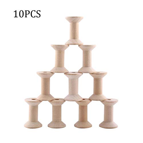 LAQI Wooden Empty Spool Empty Thread Spools Natural Wire Weaving Bobbins Wood Color 47mm x31mm, 10Pcs